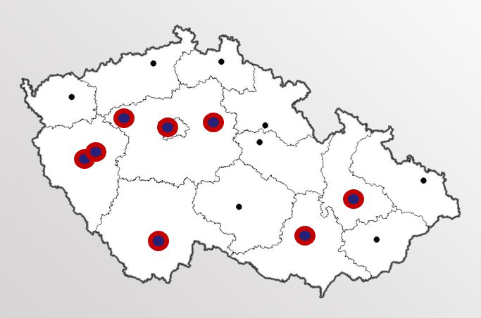 Mapa distribučních center projektu LabIR Edu